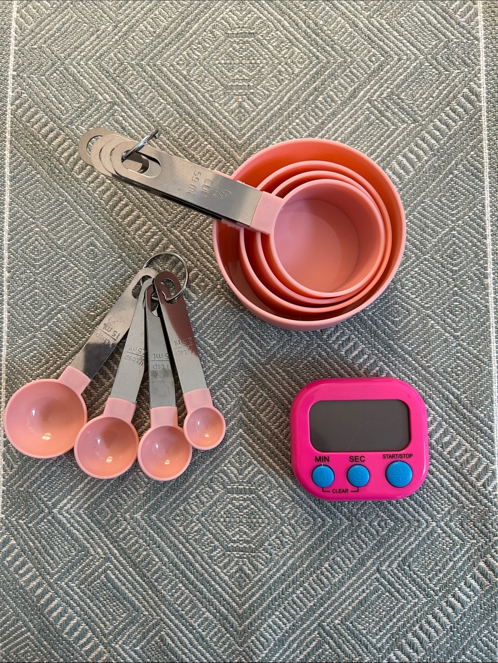 Pink Measuring Cup and Spoon Set with Pink Digital Timer